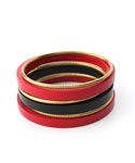 Red & Black Wood and Brass Bangle Set