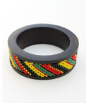 Wood & Seed Bead Diagonal Bangle, Black