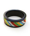 Wood & Seed Bead Diagonal Bangle, White