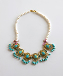 Turkish Goldtone Simulated Turquoise & Cultured Freshwater Pearl Necklace