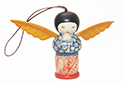Blue & Red Wood Angel Ornament