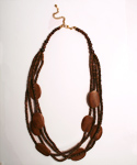 Maz-boot, Wooden Bead and Oval Disk Multi Layered Necklace Brown